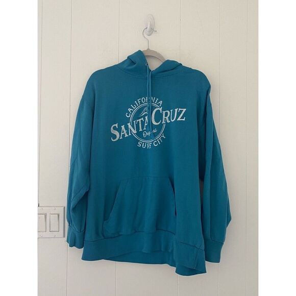 Santa Cruz California Hoodie Turquoise Adult Large Pockets Surf City Beach - Picture 1 of 6